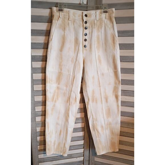 FREE PEOPLE Moon River Cream/Tan Buttonfly Jeans - Size M - NEW - Picture 1 of 4